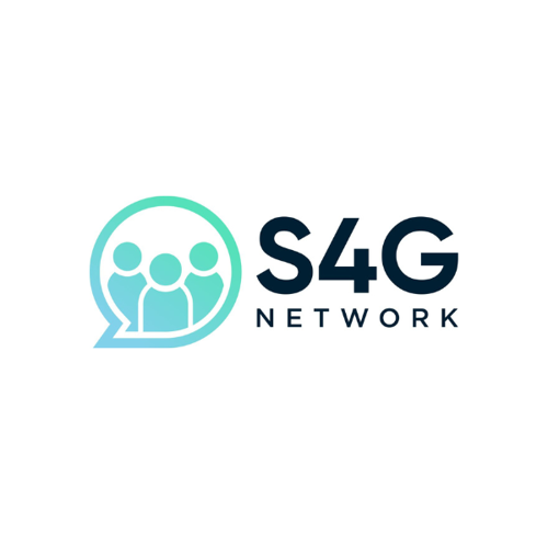 Small blue and green gradient icon with bold lettering to the right of the icon